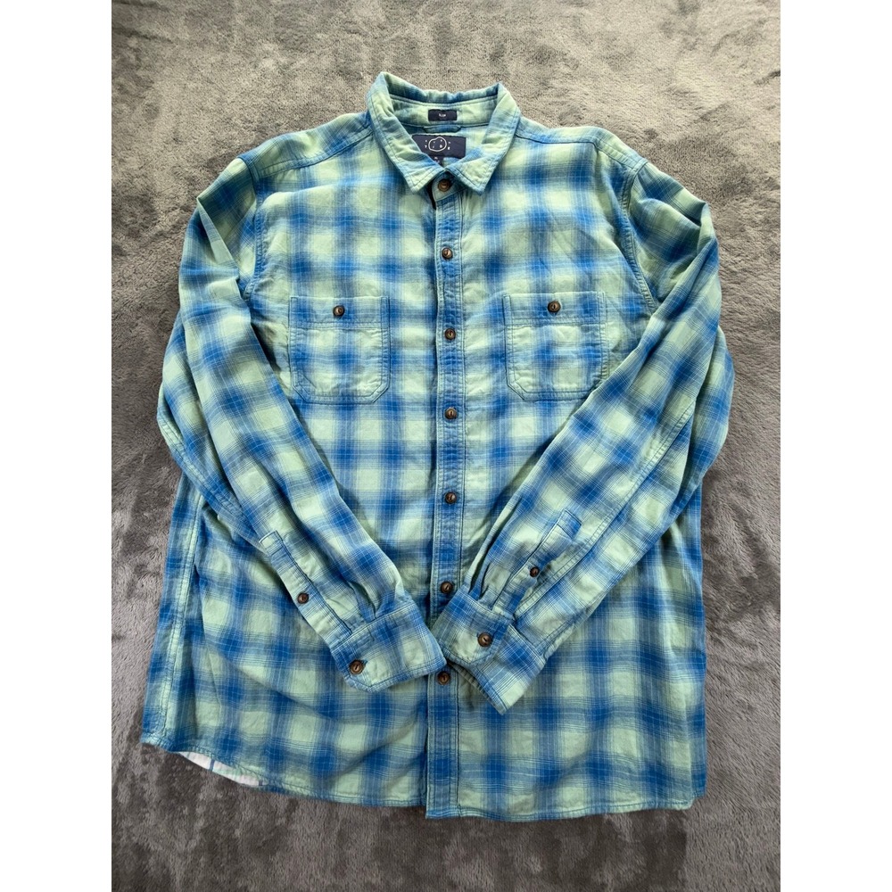 Even Tide Mens XL Slim Fit Plaid Button Down Shirt Blue Green MGW10461-SL